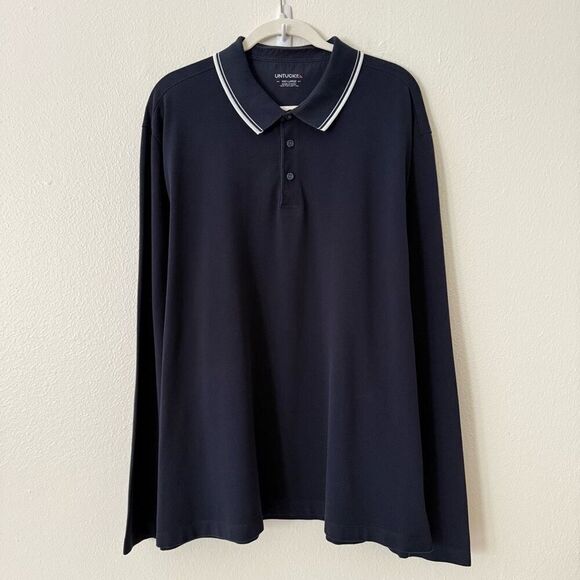 Untuckit Men's Size 3XL XXXL Navy Blue Long Sleeve Polo Shirt 100% Pima Cotton - Picture 1 of 8